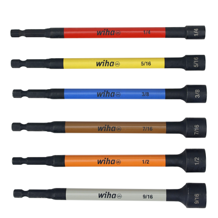 NUT DRIVER SET, MAGNETIC, COLOR CODED, 6 PC